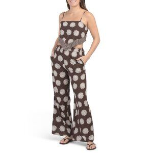 JAPNA Brown Shell Printed Top And Pants Set